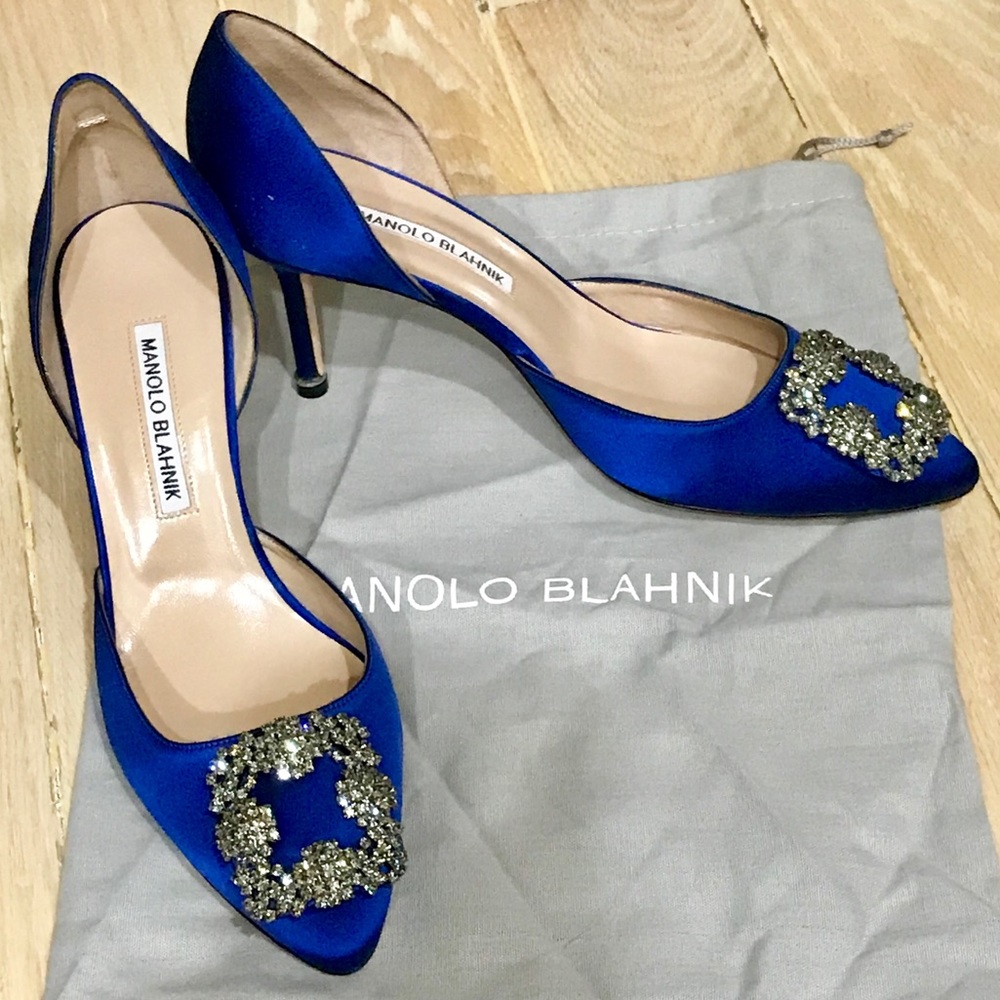 Manolo Blahnik Hangisido Satin 70 d’Orsay Blue
